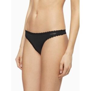 Calvin Klein Lace Trim Flirty Thong Womens XS Black QD3705 001
